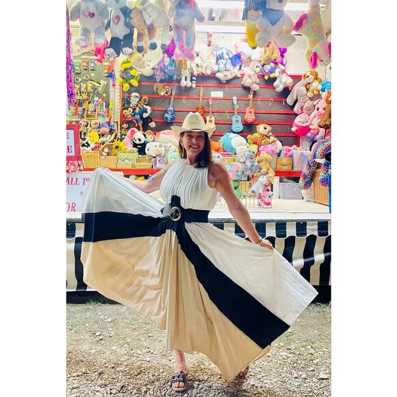 BIBHU MOHAPATRA x RTR Black White Colorblock Pleated Crewneck Flowy Dress Size 4 - Picture 15 of 16